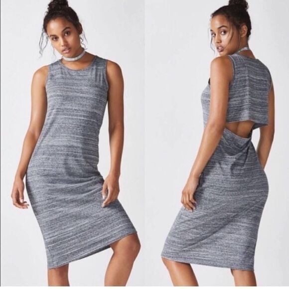 Fabletics Eileen MIDI Gray Open Back Dress Large - Picture 1 of 5